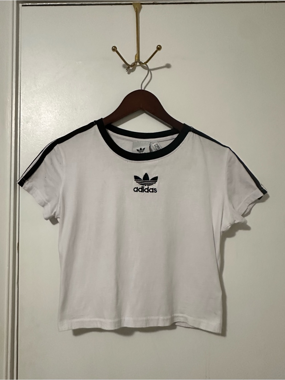 adidas White Tee with Black Trim and Trefoil